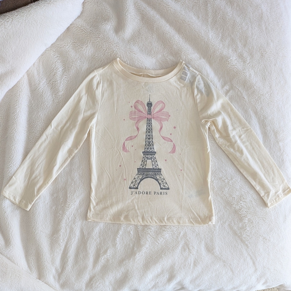 NWT Oshkosh B'gosh Girl's Cream Eiffel Tower Long Sleeve T-Shirt Size Small 6-7